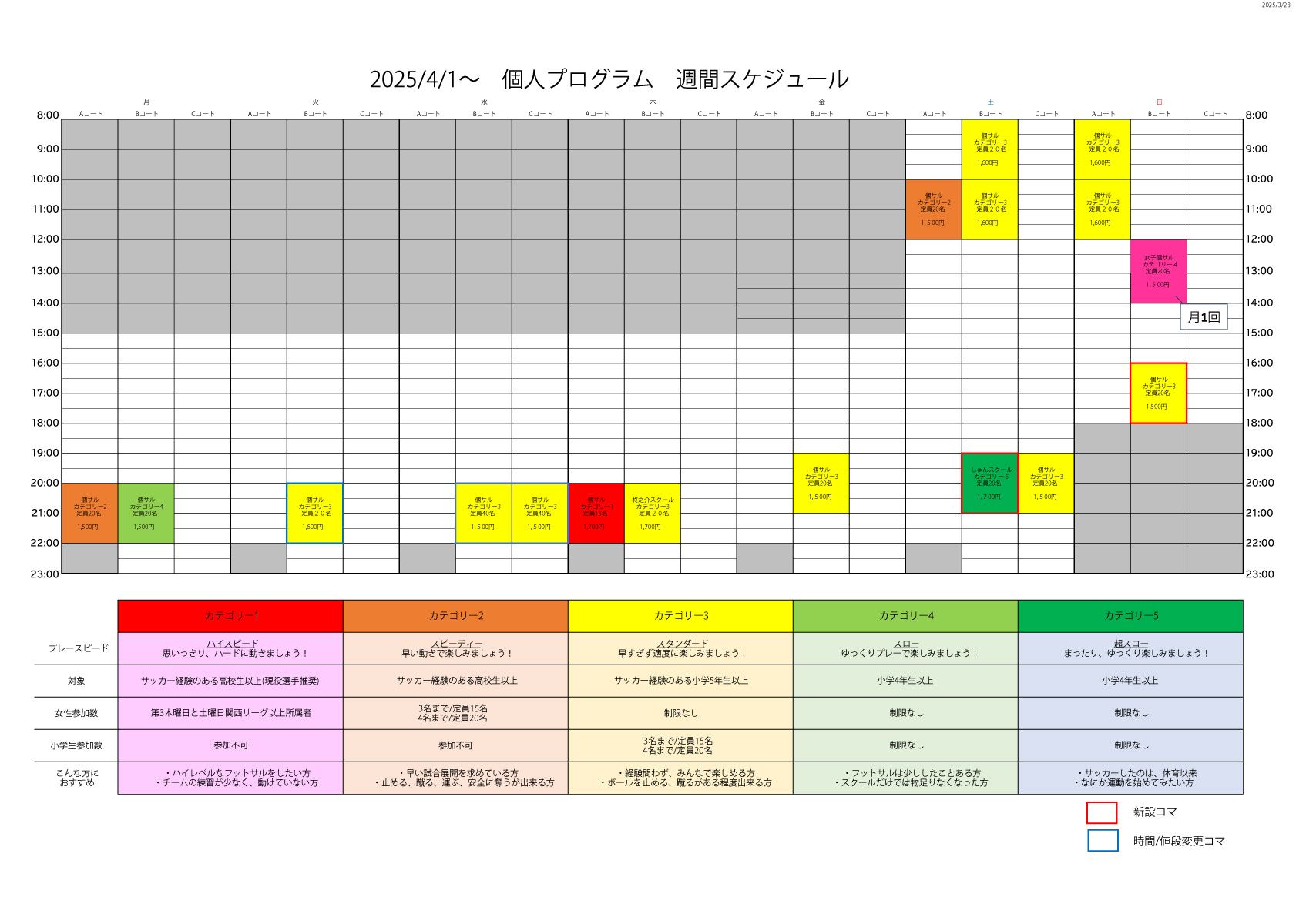個人週間プログラム